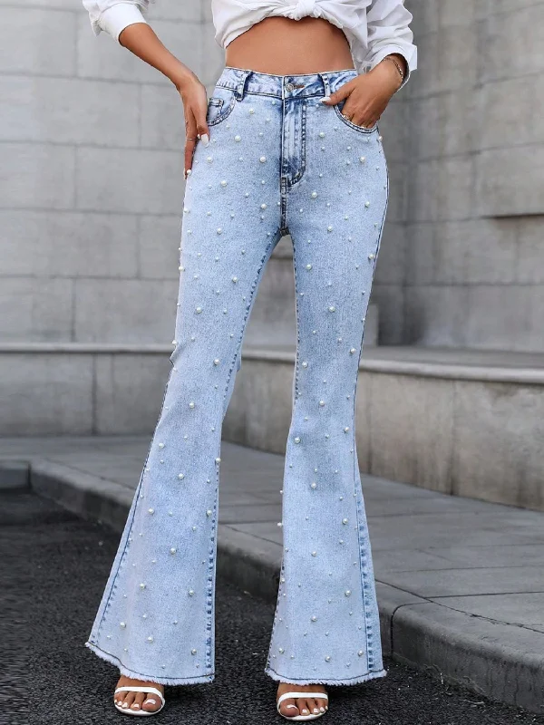 Pearl Trim Bootcut Jeans with Pockets Dynamic Women's Moto