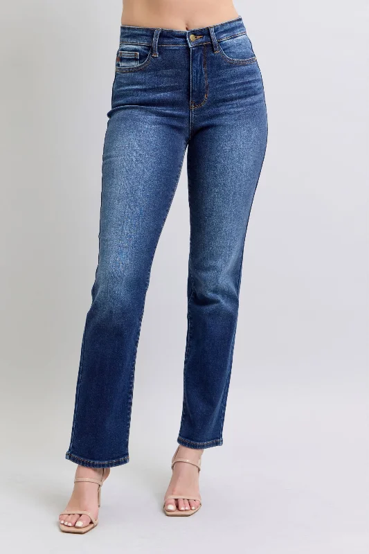Judy Blue Full Size Washed Straight Leg Jeans with Pockets Classic Women's Pin - striped