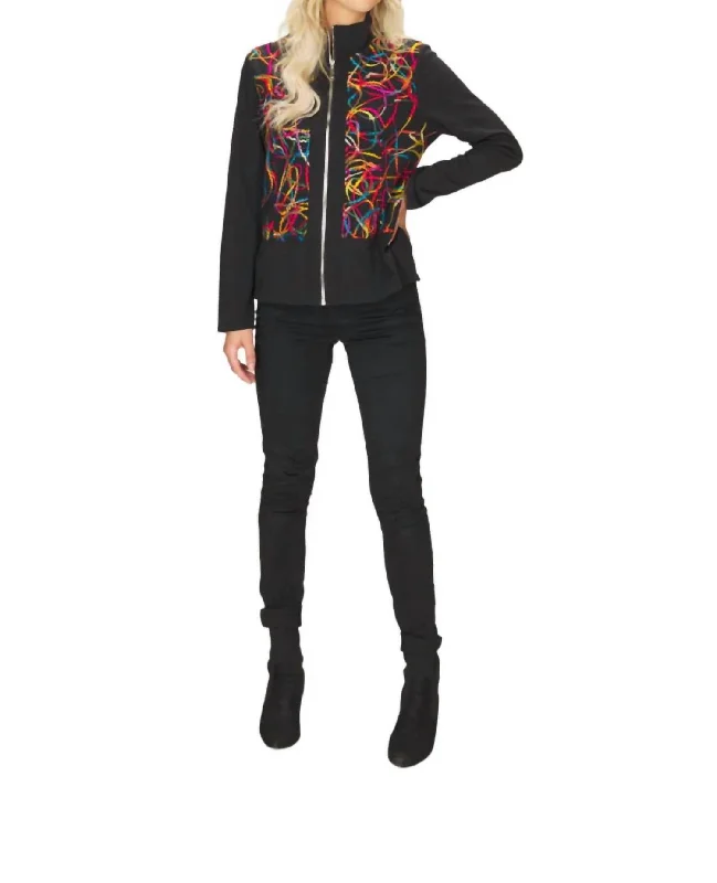 Olenna Yarn Accent Bomber Jacket In Black Practical Women's Quick - dry