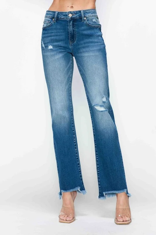 bytos Full Size Raw Hem Distressed Mid Rise Straight Jeans Dynamic Women's Moto