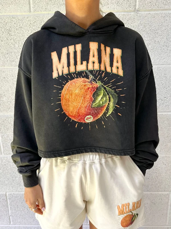 Washed Black Orange Cropped Hoodie. Vintage Women's 1970S 