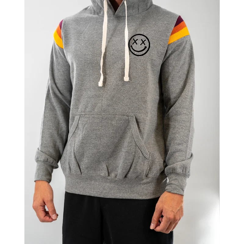 Salty Savage Unisex “OG Smile” Vintage Striped Hoodie | Gray Scandinavian