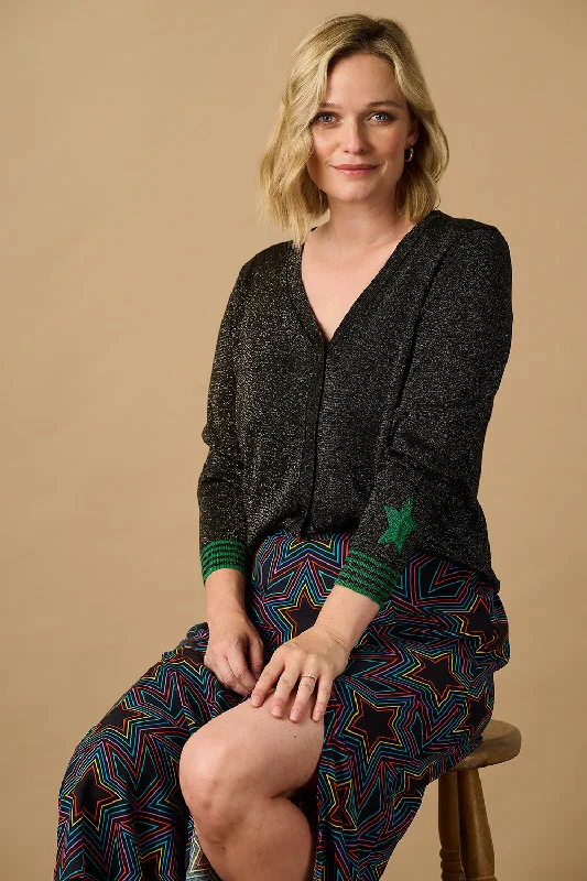 Arya Cardigan - Black, Green Star Cuff Sophisticated Women's 