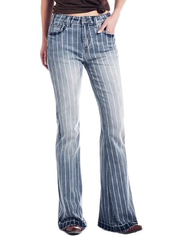 Rock N Roll Cowgirl Womens Rock and Roll High Rise Striped Trouser Polished Women's Silk