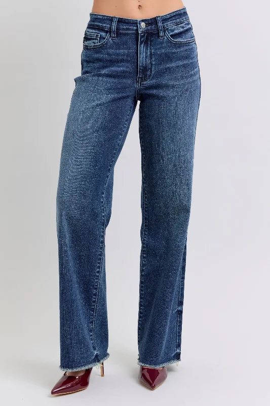 Judy Blue Full Size Raw Hem Mid Rise Jeans Earthy Women's 