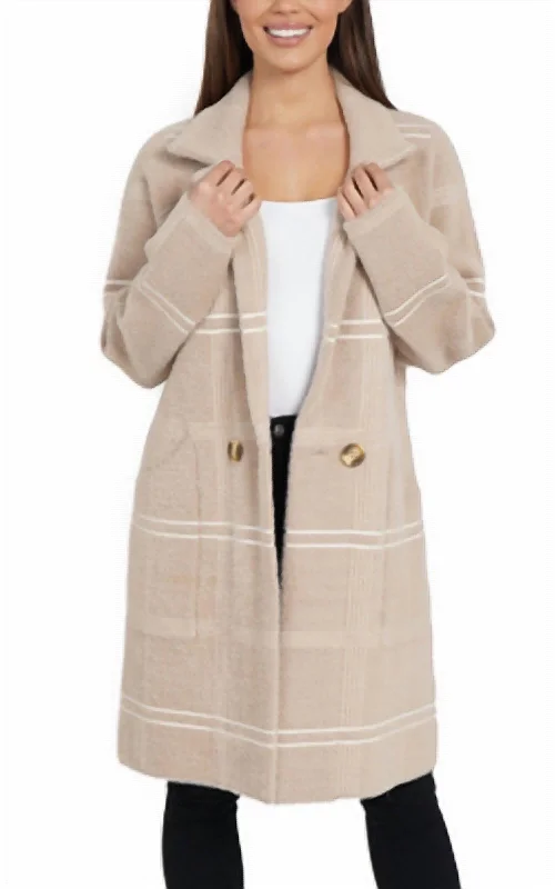 Plaid Collared Double-Button Coatigan In Beige Sharp Women's Italian