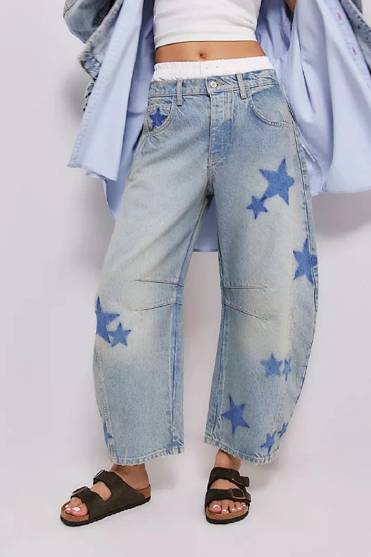 Contrast Star Wide Leg Jeans Gym