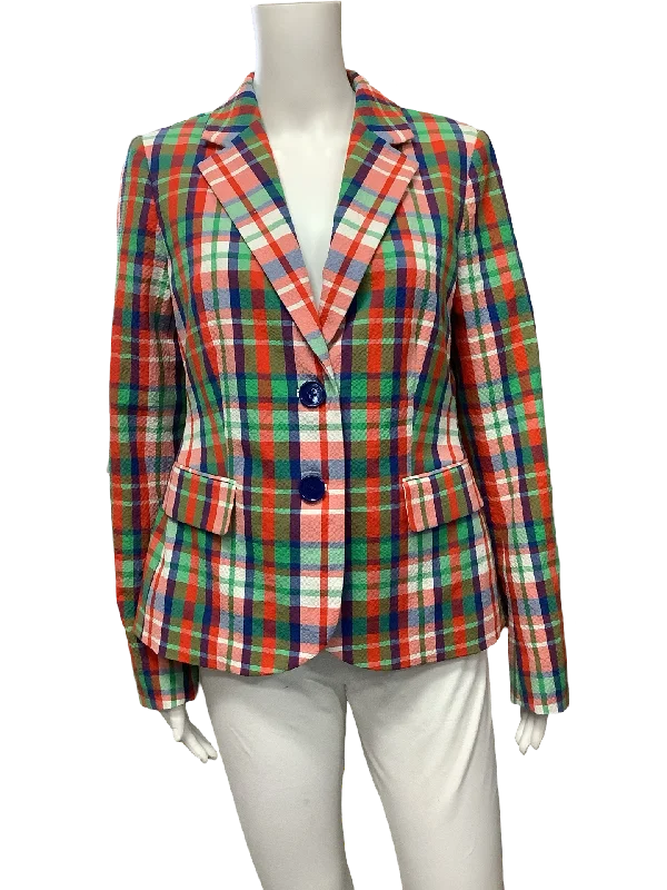 Kate Spade New York Jacket Notched Collar Plaid Print Size 6 Tough Women's Military - inspired