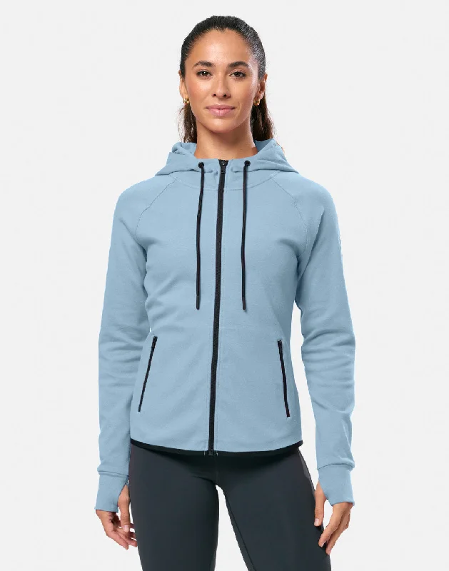 Chill Patch Zip Hoodie in Steel Blue Edgy Women's Punk