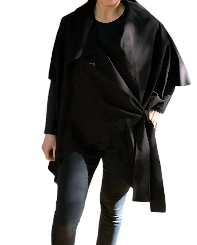 Asymmetric Coat In Black Streetwear Style for 