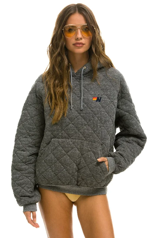 QUILTED RELAXED PULLOVER HOODIE - HEATHER GREY Refined Women's Hand - crafted