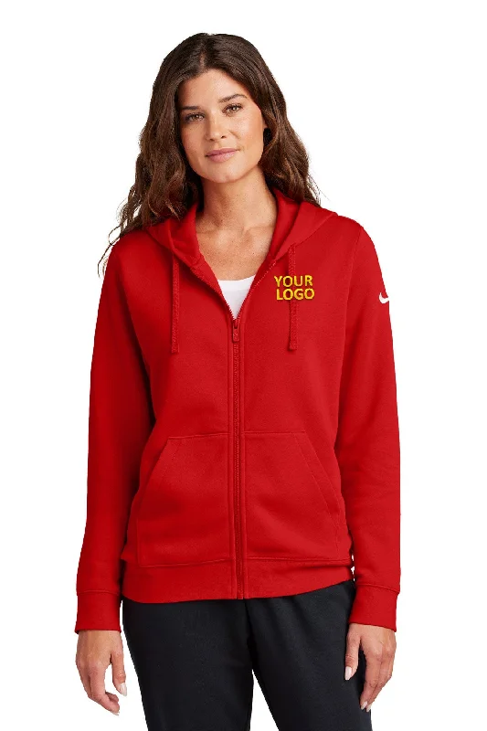 Nike Ladies Club Fleece Full-Zip Custom Hoodies, University Red Cool Women's Distressed