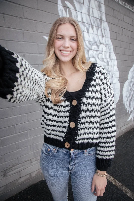 Brea Striped Cardigan, Black/White Modern Women's Tech