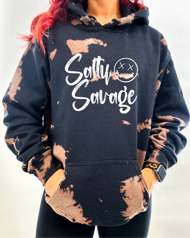 Salty Savage Unisex "Signature" Classic Hoodie | Bleach Washed Artistic Women's Hand - painted Salty Savage Unisex "Signature" Classic Hoodie | Bleach Washed Artistic Women's Hand - painted