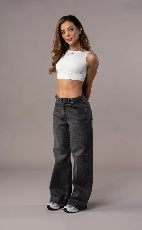 Womens Baggy Fitjeans - Grey Artistic Women's Hand - painted