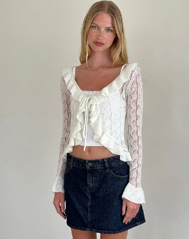 Kenira Cardigan in Pointelle Knit Birch Cream Sharp Women's Italian