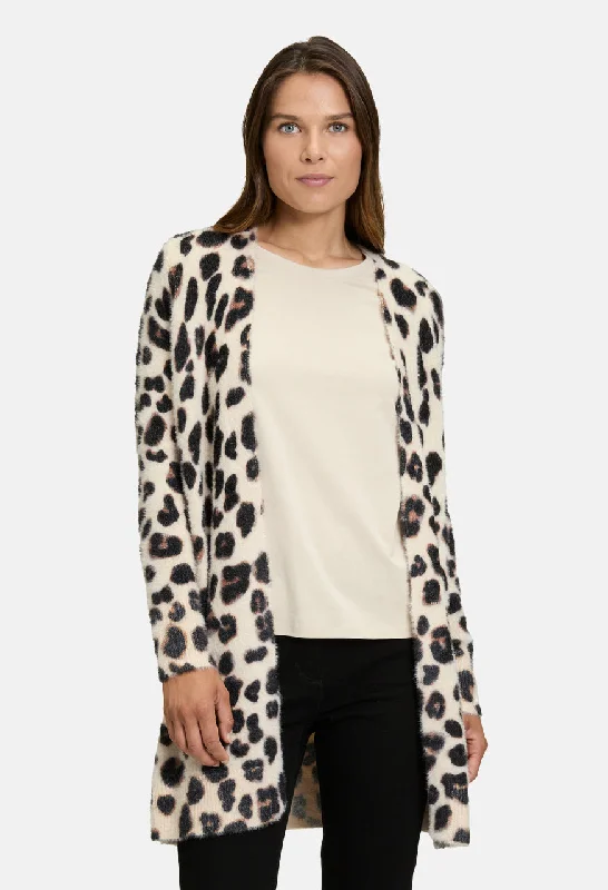 Knitted Longline Leo Print Cardigan Minimalist Women's Casual