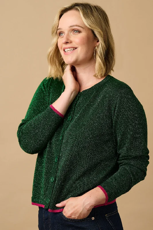 Ophilia Cardigan - Green Sparkle Vintage Women's 1970S 