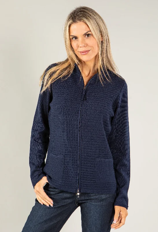 Zip Knit Ribbed Cardigan Sporty Women's Athleisure 