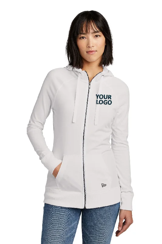 New Era Ladies Sueded Cotton Custom Zip Hoodies, White Gym