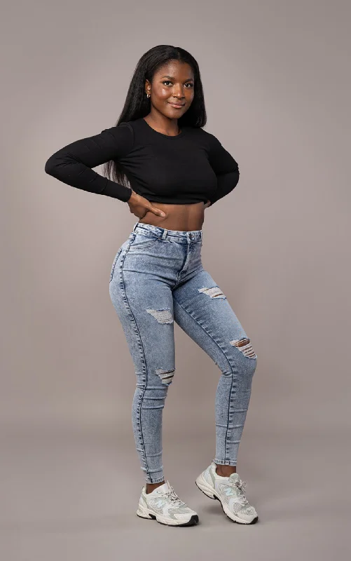 Womens Regular V2 4 Hole Ripped High Waisted Fitjeans - Acid Wash Confident Women's High - fashion Womens Regular V2 4 Hole Ripped High Waisted Fitjeans - Acid Wash Confident Women's High - fashion