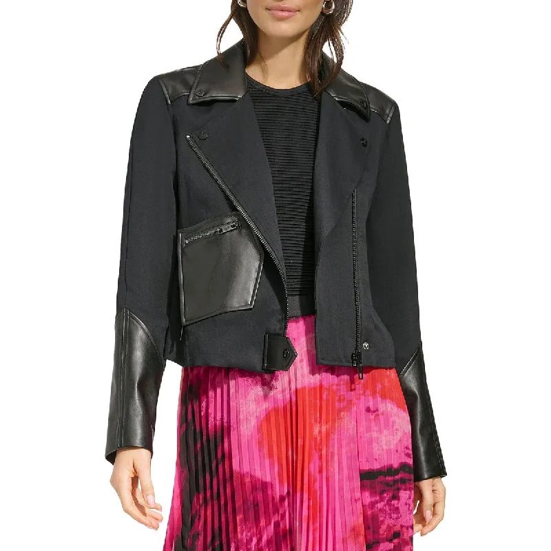 Womens Mixed Media Asymmetric Motorcycle Jacket Cool Women's Skate