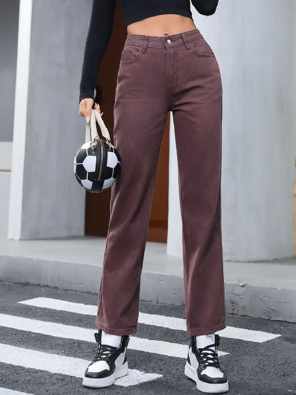Straight Leg Jeans with Pockets Sporty Women's Tennis