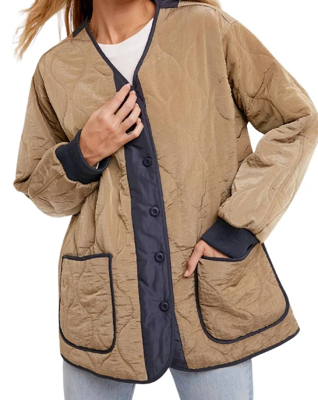 Lightweight Quilted Button Front Jacket In Brown Refined Women's Velvet