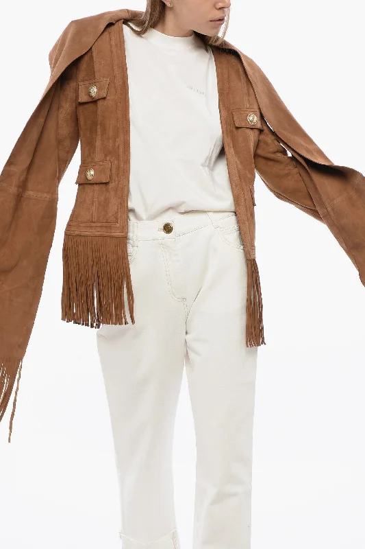 Balmain Fringed Suede Jacket Feminine Women's Style 