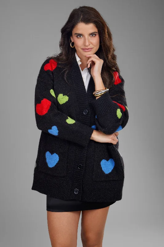 Multicolored Heart Buttoned Cardigan Luxurious Women's High -  end