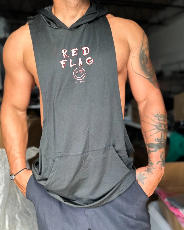 Salty Savage Unisex "Red Flag" Sleeveless Deep Cut Muscle Tank Hoodie | Micro Dynamic Women's High - energy