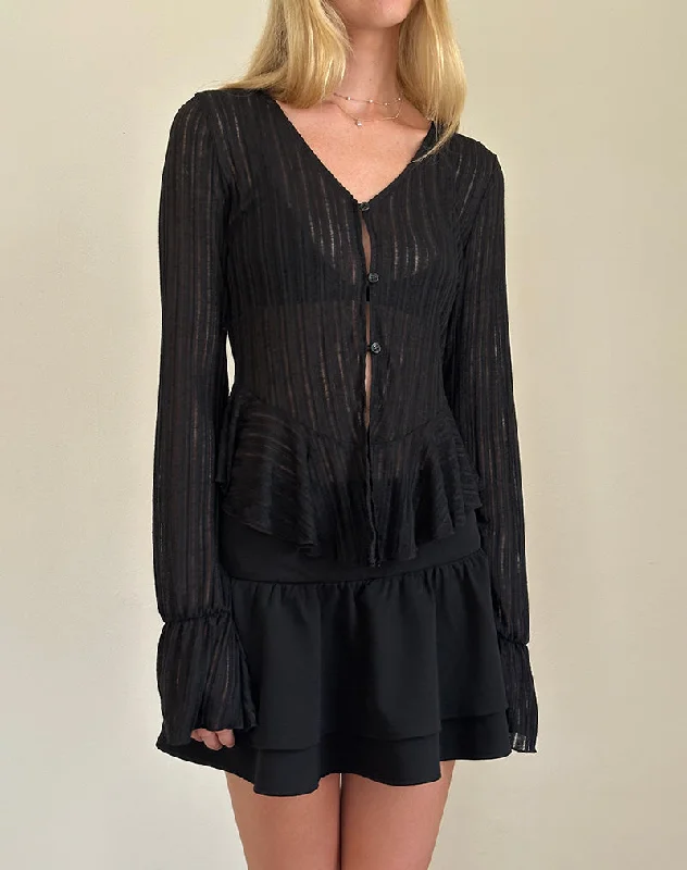 Morgana Flute Knit Cardigan in Black Traditional Women's 