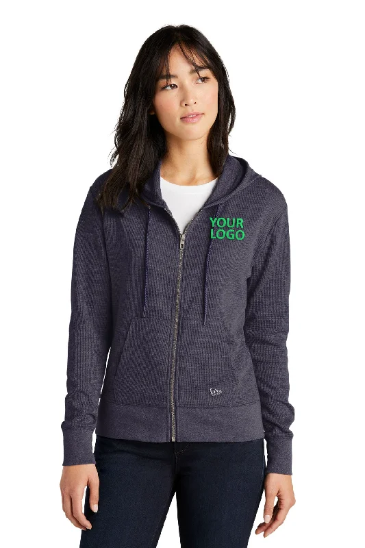 New Era Ladies Thermal Custom Zip Hoodies, True Navy Heather Monochromatic Office Style