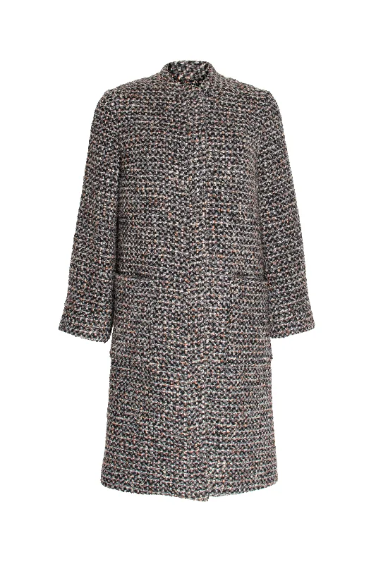 Offset Mandarin Collar Coat - Charcoal Texture 8603 Trendy Women's Oversized