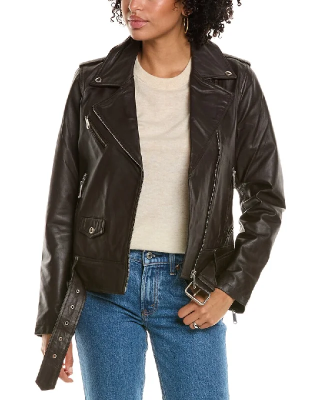Sam Edelman Belted Leather Moto Jacket Bold Women's Statement