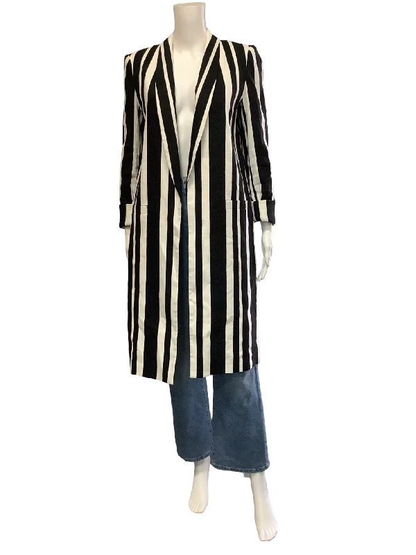 Alice + Olivia Womens Midi Length Jacket Striped Size: S Disco
