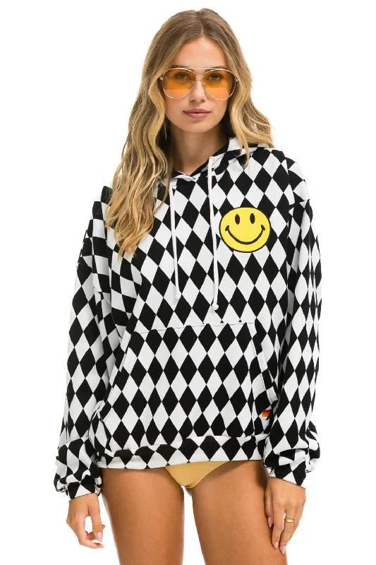 DIAMOND SMILEY 2 EMBRIODERY RELAXED PULLOVER HOODIE - WHITE // BLACK Luxurious Women's High -  end