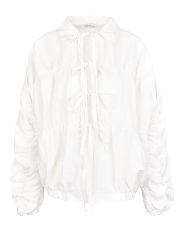 Ruche Tie Jacket - White Stylish Women's Tropical 