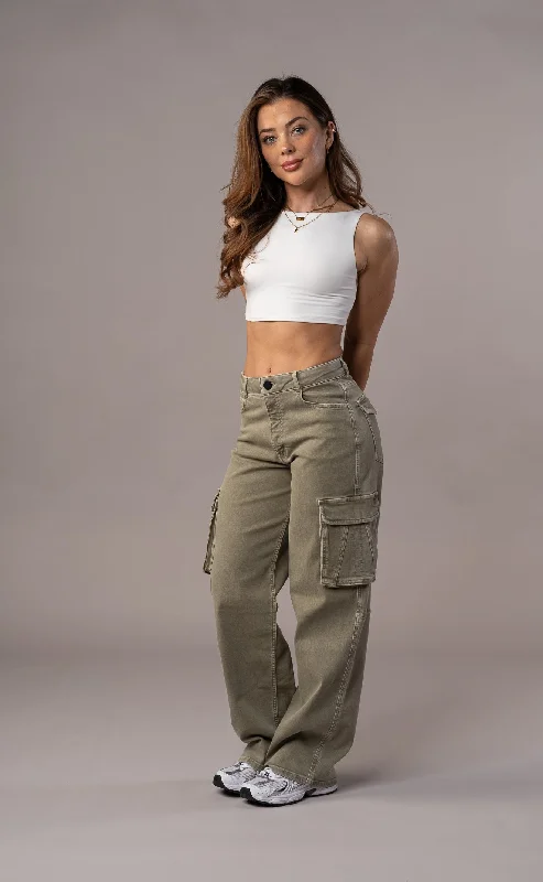 Womens Pastel Cargo Fitjeans - Khaki Street
