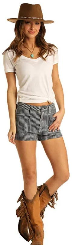 Rock and Roll Cowgirl High Rise Striped Shorts, Medium Wash, 26 European