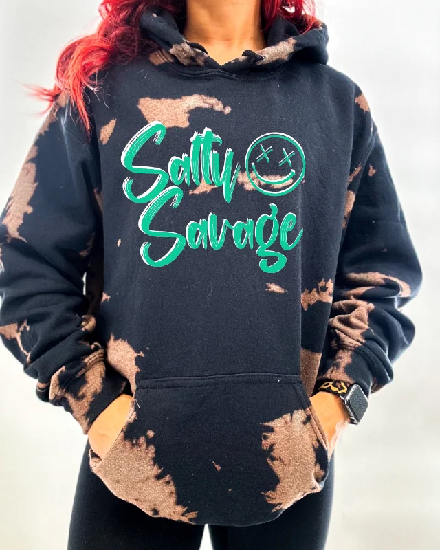 Salty Savage Unisex "Signature" Classic Hoodie | Bleach Washed Seafoam Bold Women's Animal Print Salty Savage Unisex "Signature" Classic Hoodie | Bleach Washed Seafoam Bold Women's Animal Print