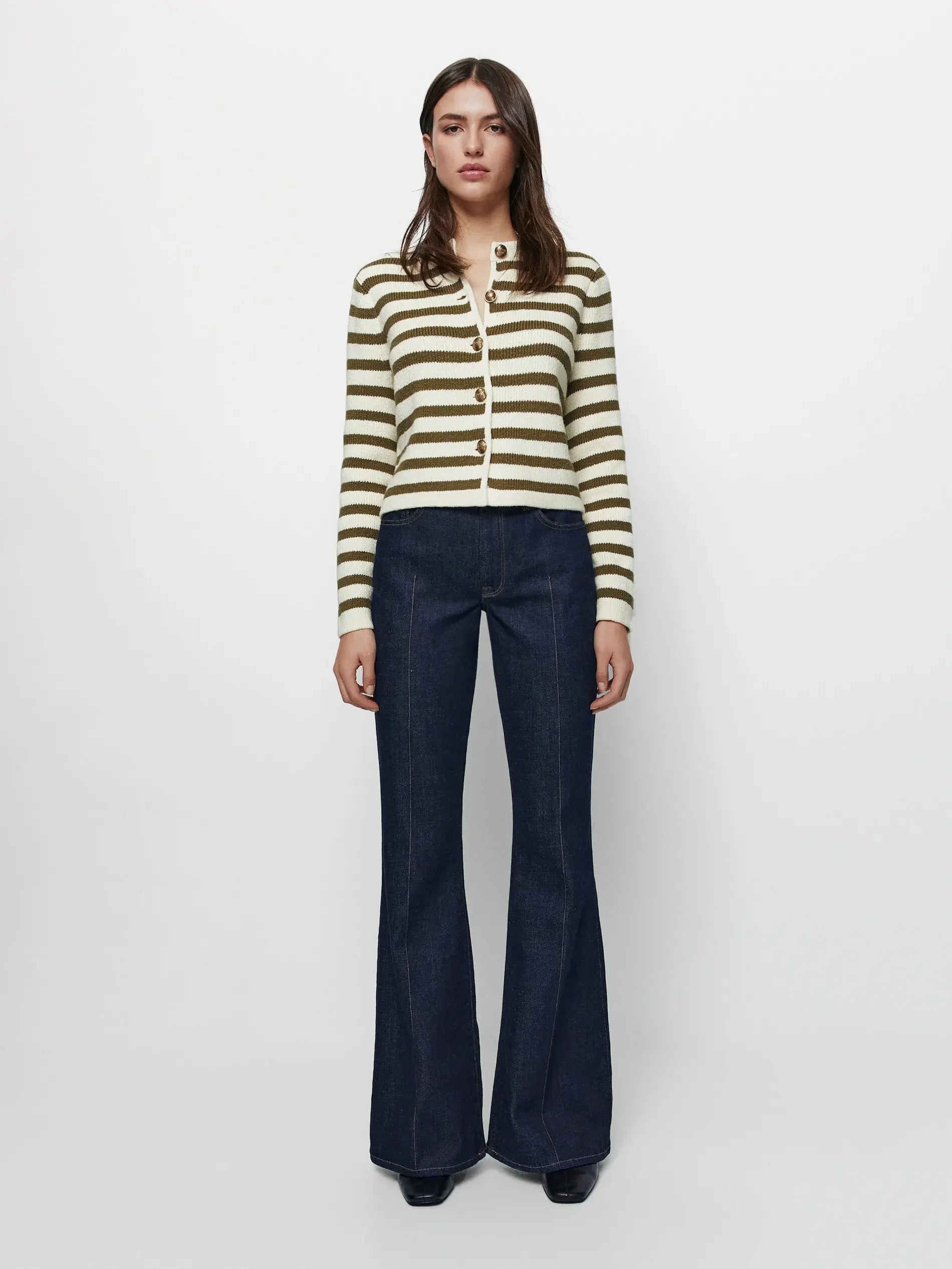 Casual striped buckle new relaxed fashionable comfy autumnal Cardigans Earthy Women's 