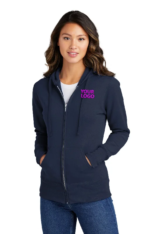 Port & Company Ladies Core Fleece Customized Zip Hoodies, Navy Youthful Women's Anime - inspired