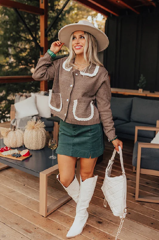 Small Town Cutie Knit Cardigan in Mocha Compression
