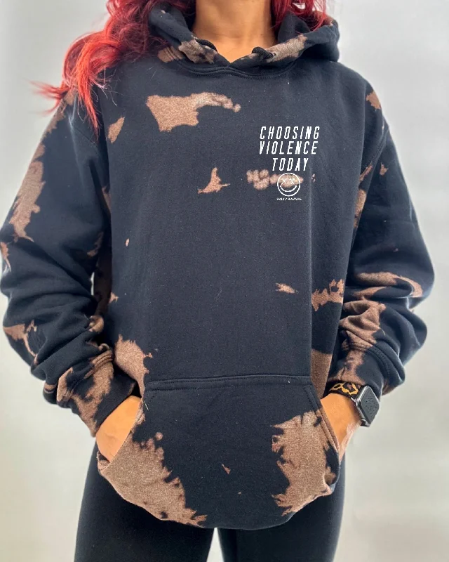 Salty Savage Unisex "Choosing Violence Today" Bleach Washed Hoodie | Basic Refined Women's Salty Savage Unisex "Choosing Violence Today" Bleach Washed Hoodie | Basic Refined Women's