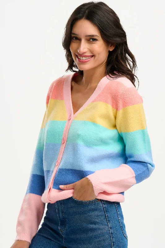 Izzy Cardigan - Multi, Pastel Rainbow Stripes Sophisticated Women's Tailored