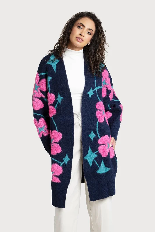 Floral Knit Cardigan Diamond Patterned Earthy Women's 