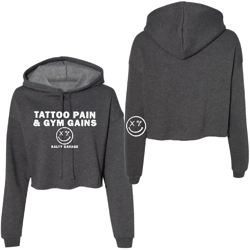Salty Savage Ladies “TATTOO PAIN & GYM GAINS” Cropped Hoodie Trendy Women's 
