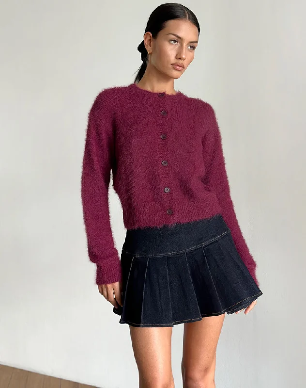 Audrina Cardigan in Fluffy Burgundy Refined Women's Classic 
