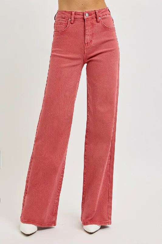 RISEN Full Size High Rise Tummy Control Wide Leg Jeans Cashmere